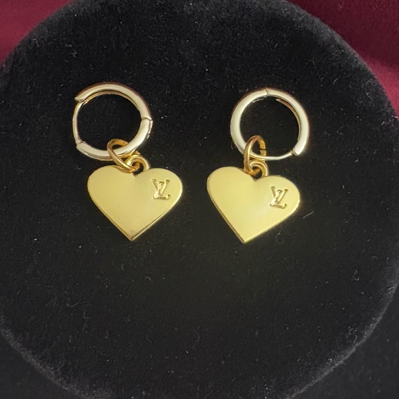 Upcycled Jewelry - Upcycled and Stamped All Gold Heart Shape Earrings. Removable charms!